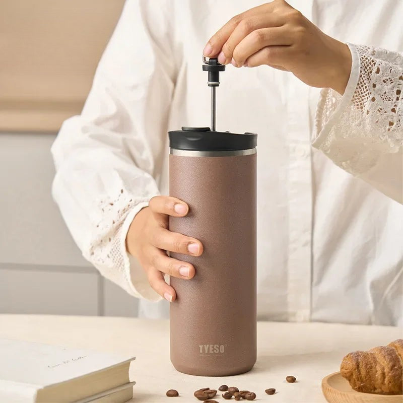 Tyeso Insulated Travel Mug – Portable French Press & Tea Infuser