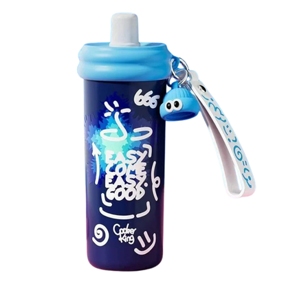 Graffiti Insulated Water Bottle – 600ML Stainless Steel Thermos with Straw