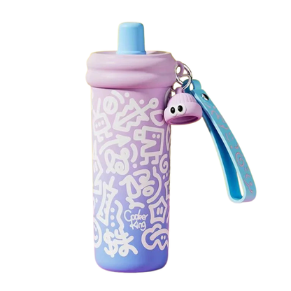 Graffiti Insulated Water Bottle – 600ML Stainless Steel Thermos with Straw