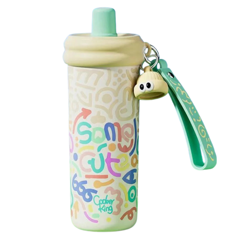 Graffiti Insulated Water Bottle – 600ML Stainless Steel Thermos with Straw