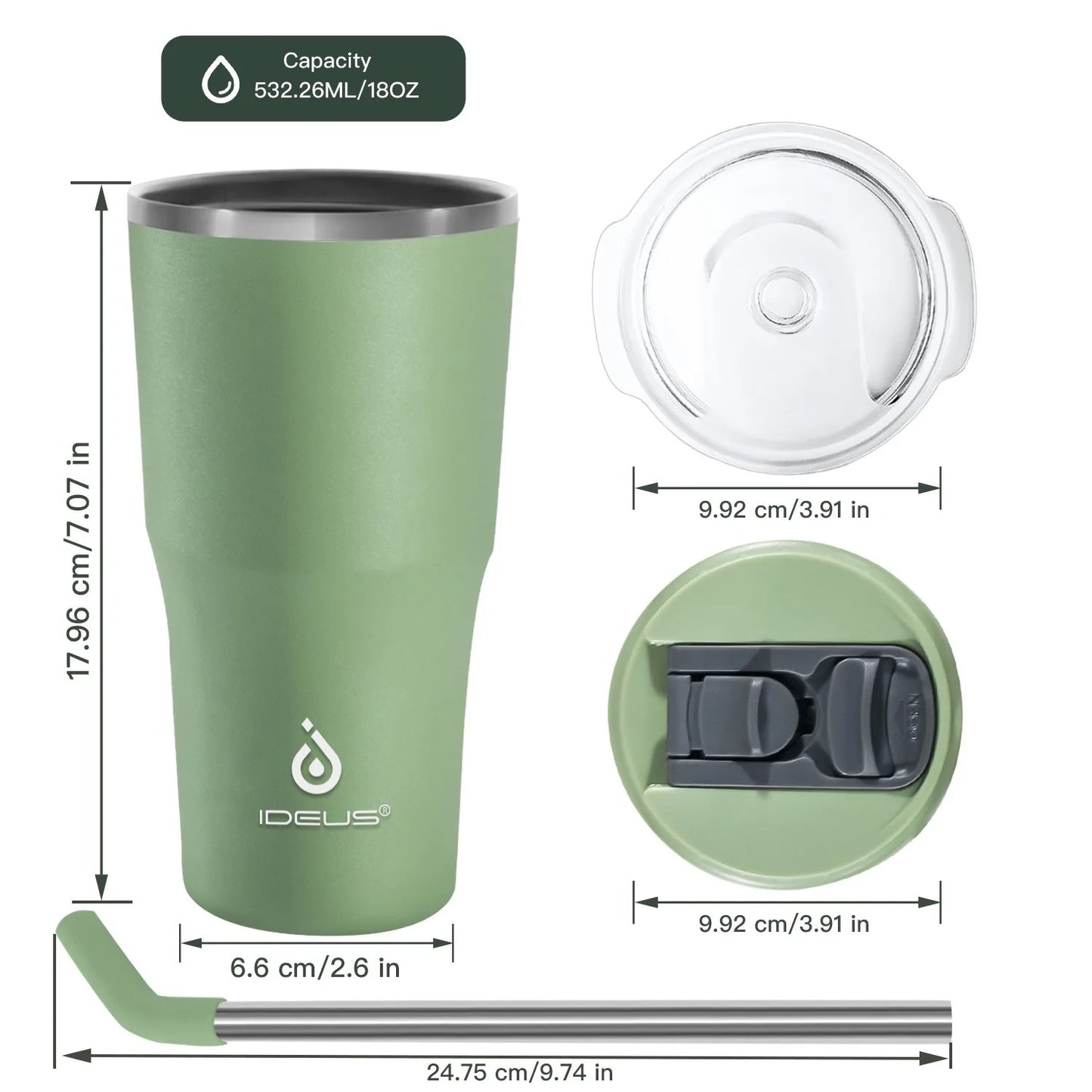 Ideus 532ml Stainless Steel Travel Coffee Cup